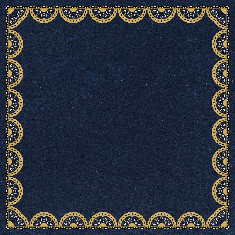 Lace crochet frame background, navy blue elegant design psd