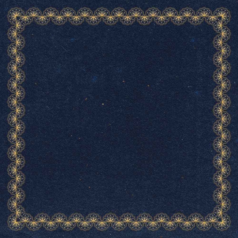 Elegant lace frame background, navy blue floral crochet psd