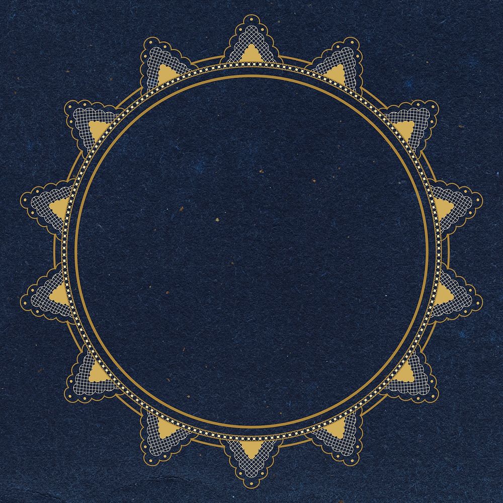 Vintage lace frame, circle shape on blue background psd