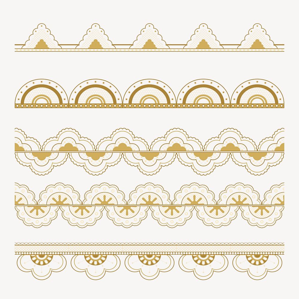 Floral lace pattern brush, gold vintage fabric border vector, compatible with AI