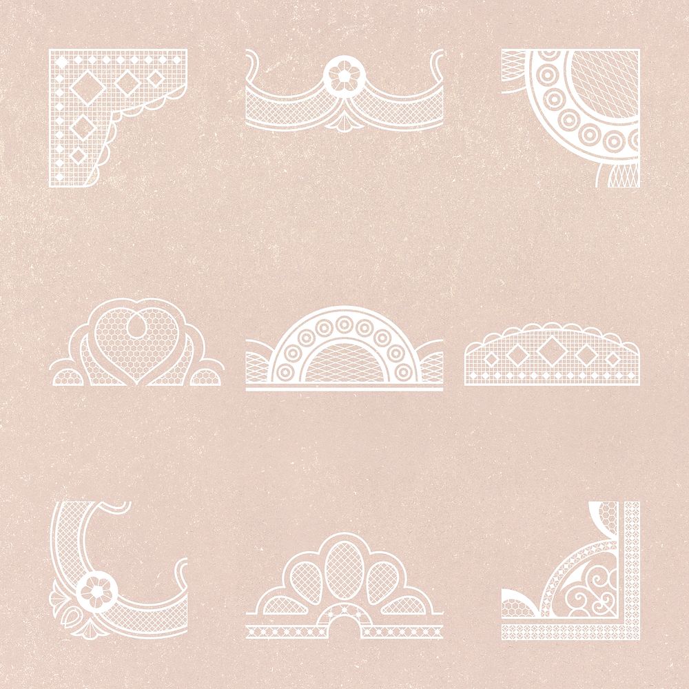 Vintage lace clipart, feminine fabric design in white psd set