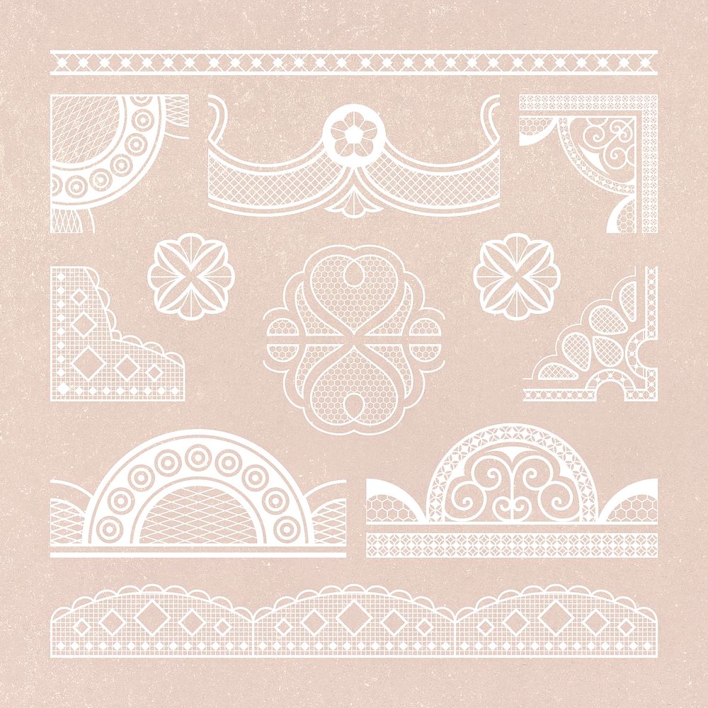 Vintage lace clipart, feminine fabric design in white psd set