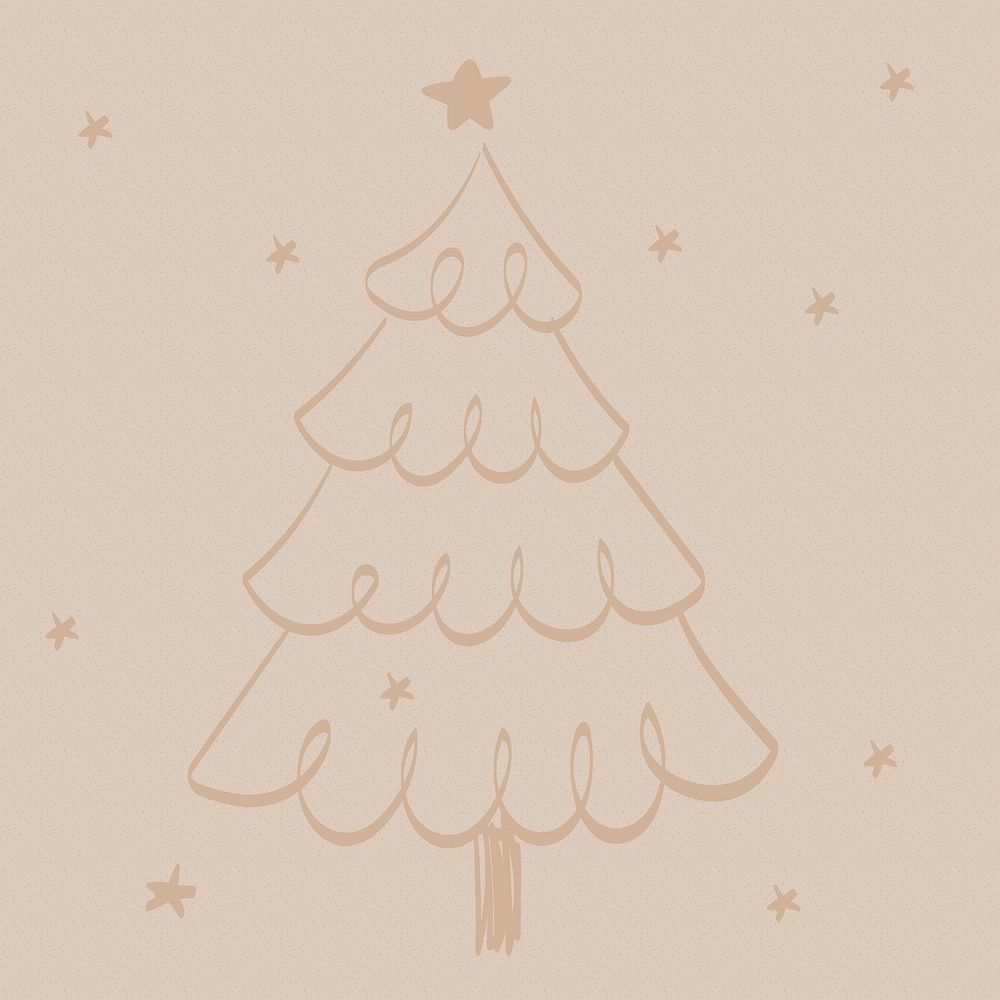 Brown Christmas background, cute tree doodle psd