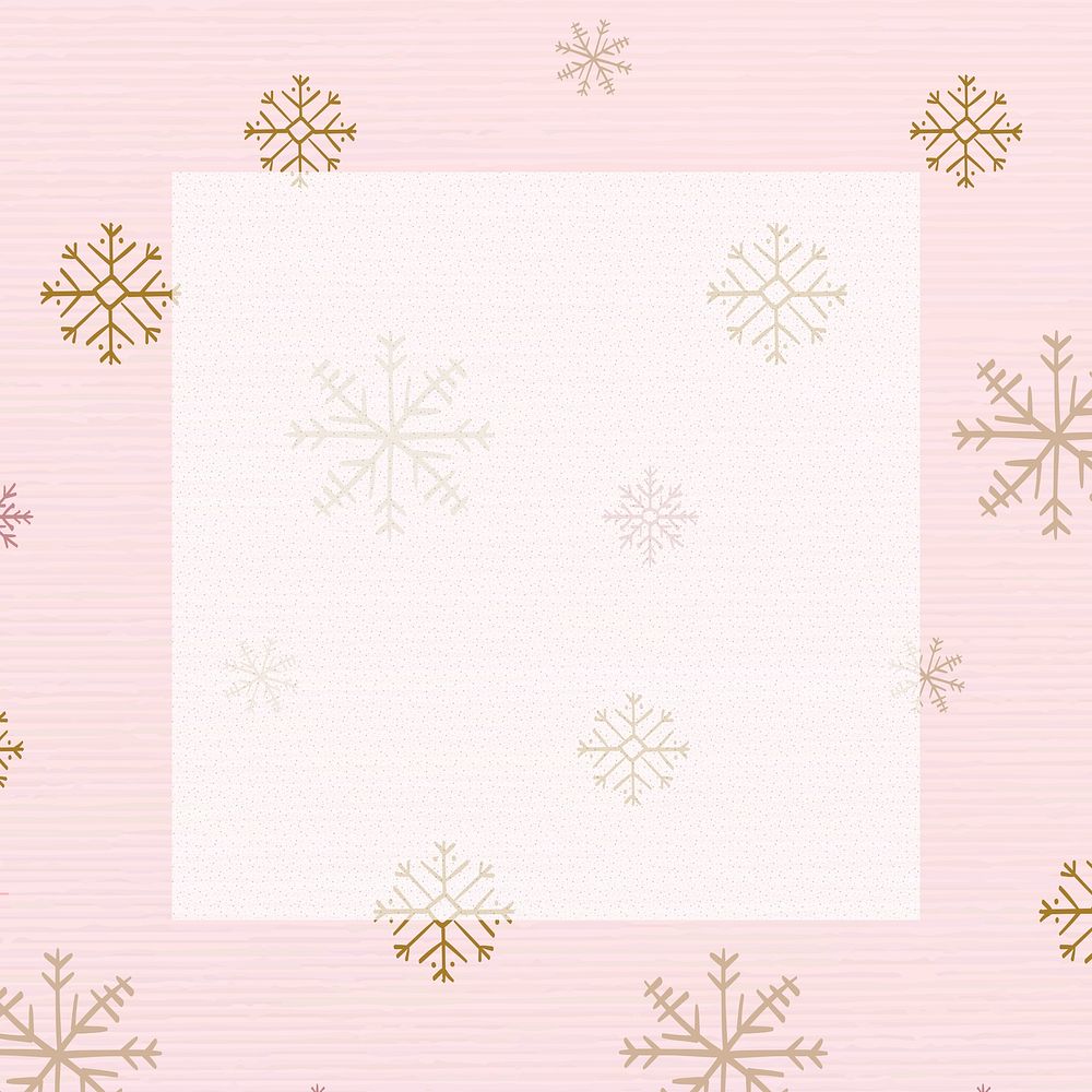 Pink snowflake frame background, Christmas winter doodle pattern