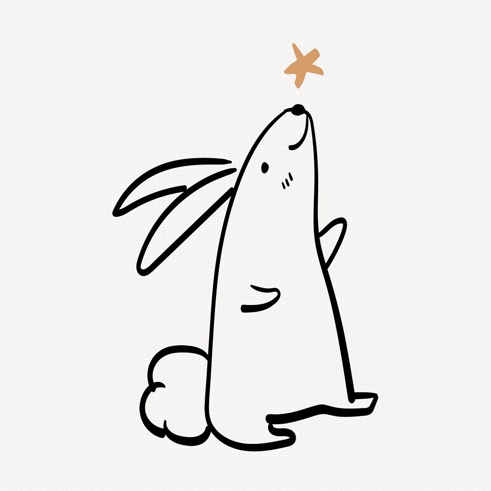 Cute bunny sticker, creative animal festive doodle in black psd