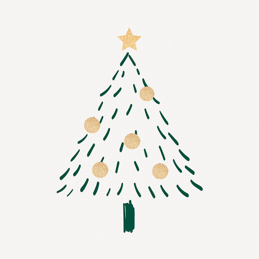 Christmas tree sticker, cute doodle illustration in green vector