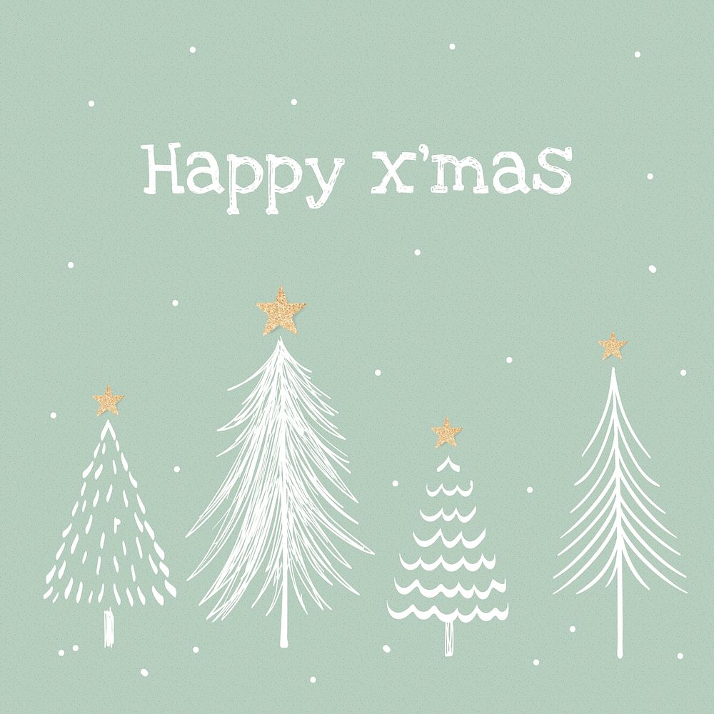 Happy x&rsquo;mas greeting Instagram post template, cute Christmas greeting with trees doodle vector