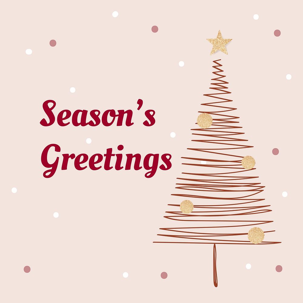 Season&rsquo;s greeting Instagram post template, cute Christmas greeting with trees doodle vector