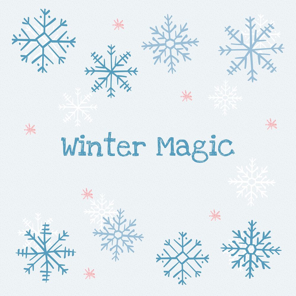 Winter magic Instagram post template, Christmas snowflake doodle in blue vector