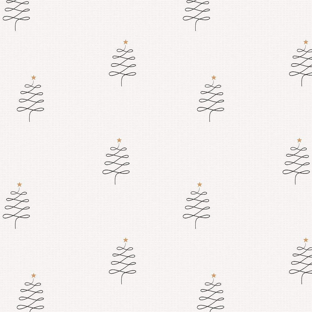 Christmas pattern background, simple winter pine trees doodle in black psd
