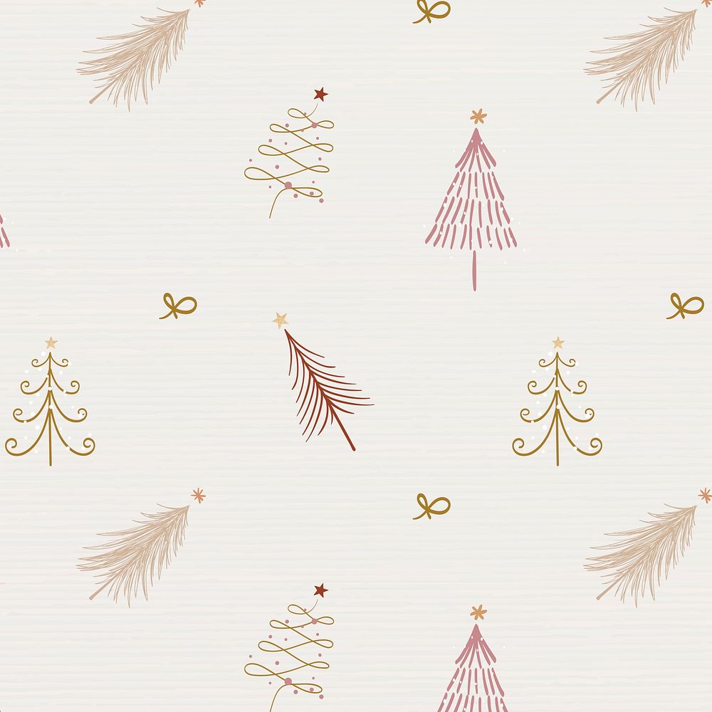 Cream Christmas background, festive trees pattern in doodle design psd