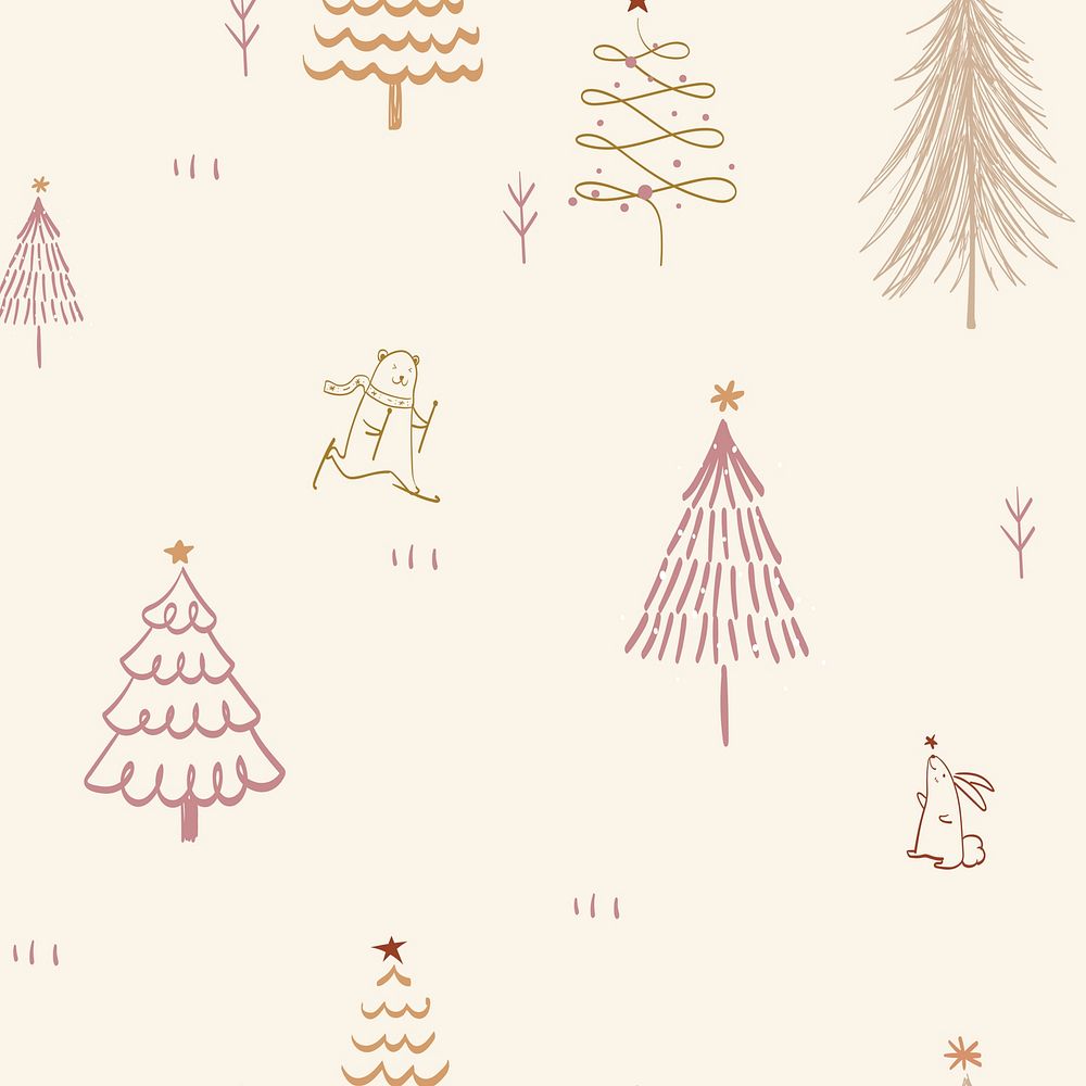 Christmas pattern background, cute winter doodle in cream color psd