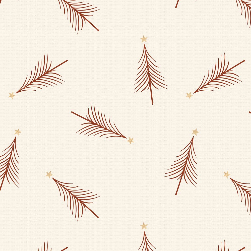 Cream Christmas background, festive trees pattern in doodle design psd