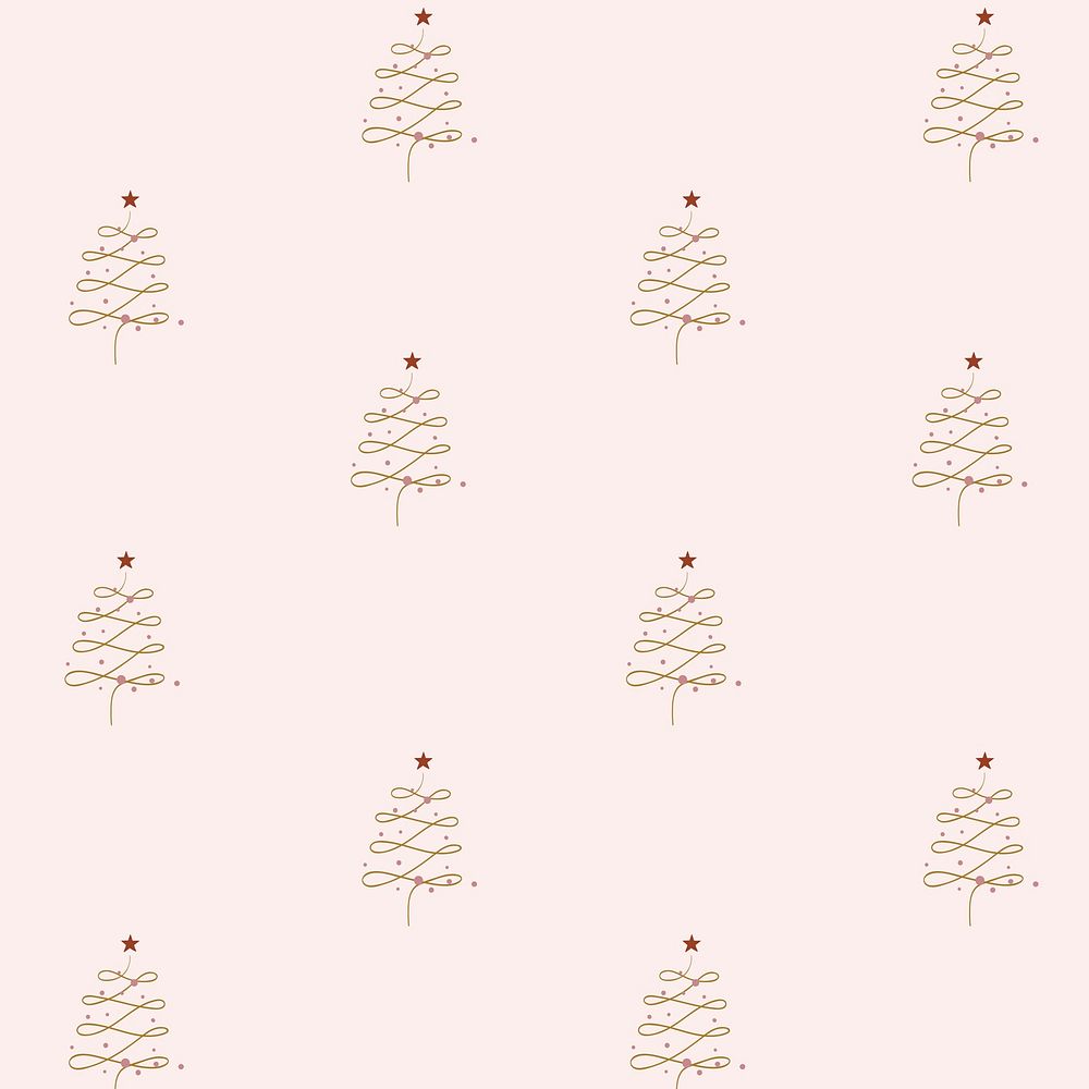 Pink Christmas background, festive trees pattern in doodle design psd