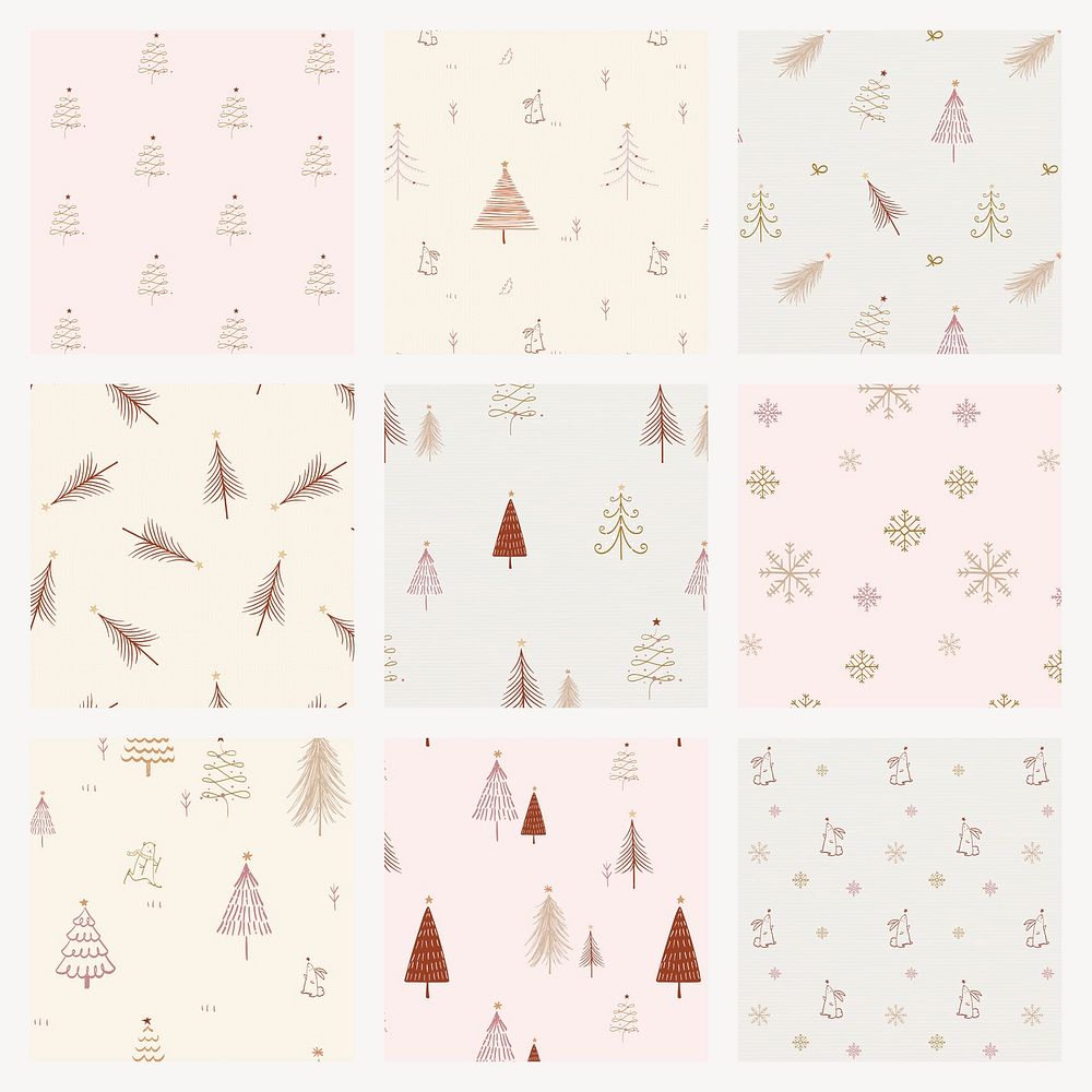Festive Christmas background, cute doodle in pastel psd set