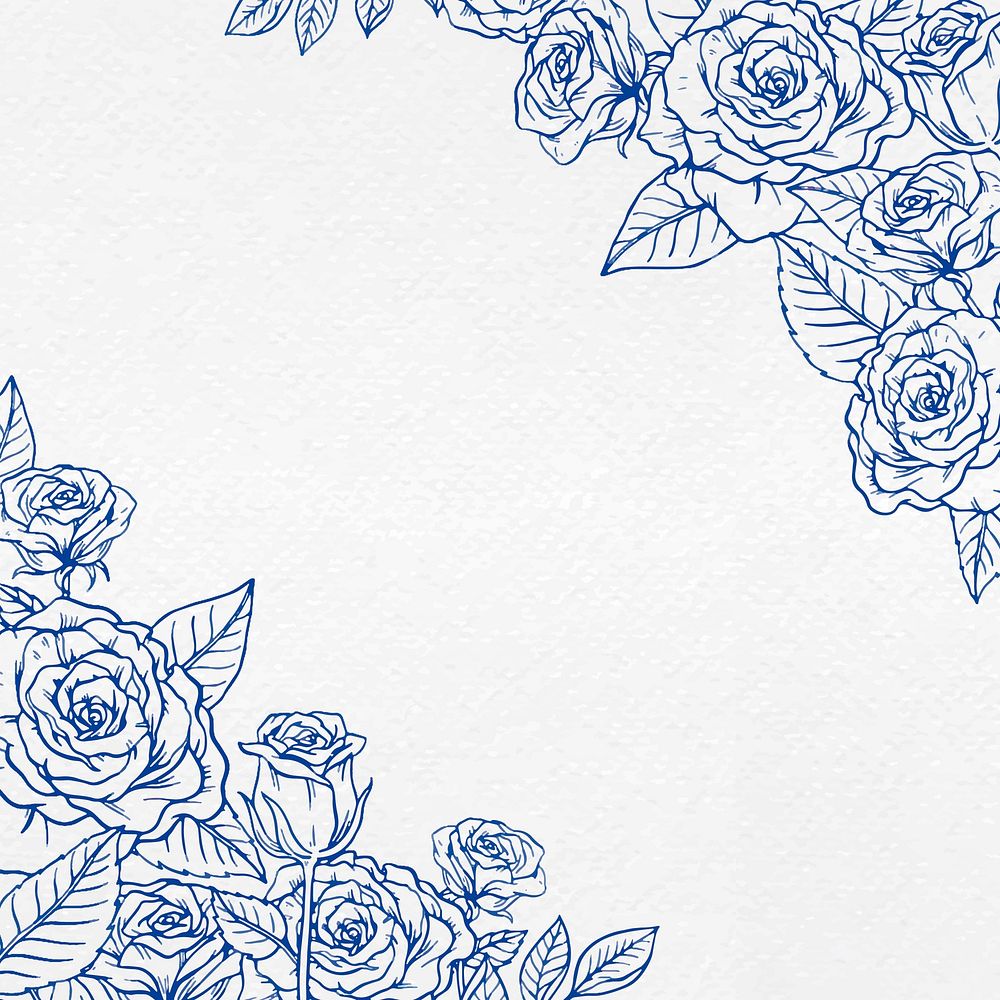 Blue rose border background, vintage flower illustration vector
