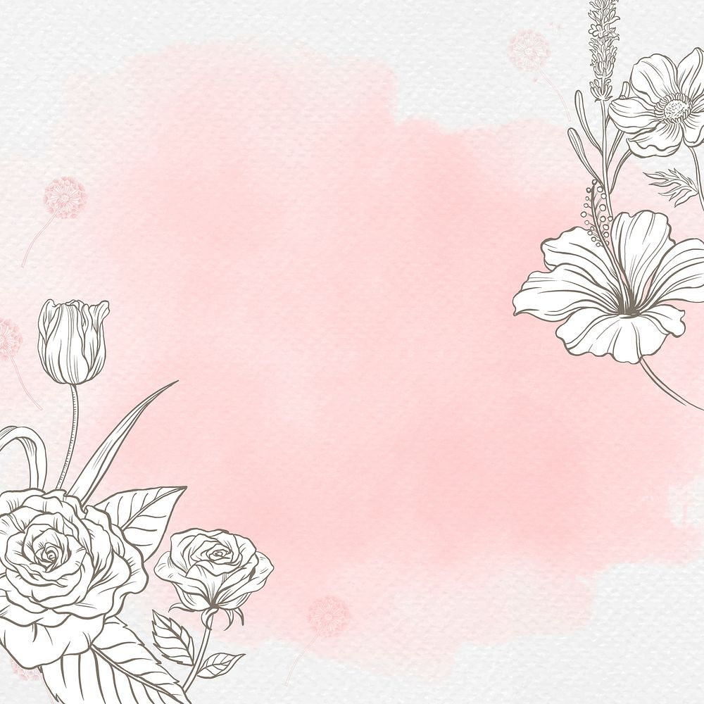 Flower watercolor background, pink rose border in vintage design psd