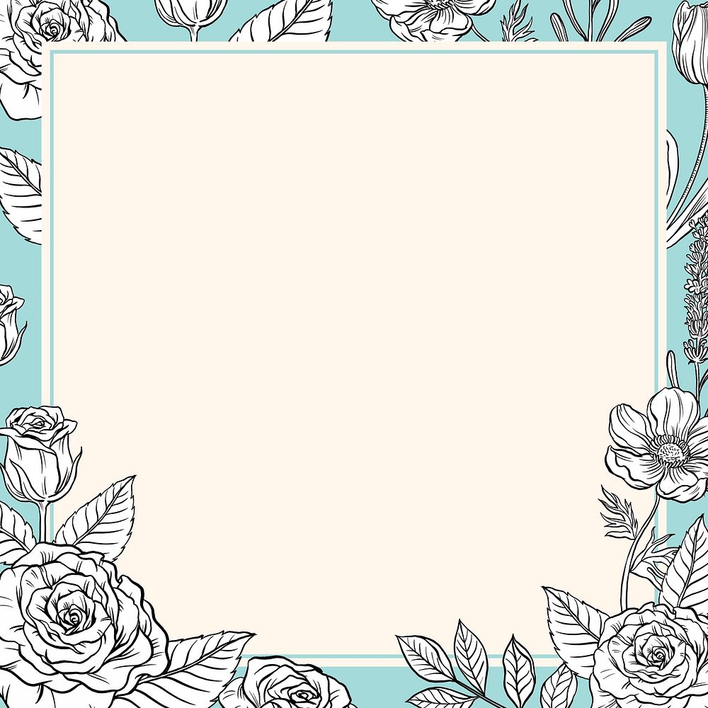 Vintage flower frame background, blue botanical psd