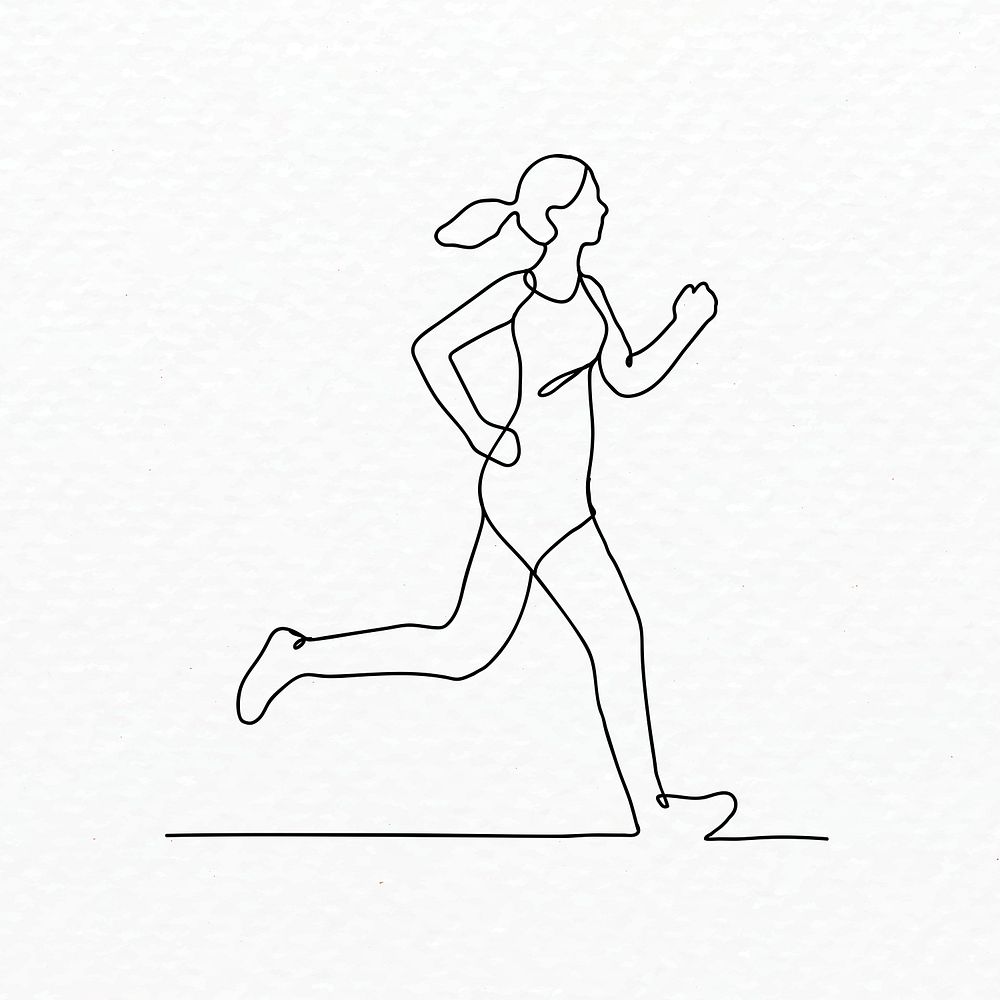 Woman jogging clipart, healthy lifestyle line art illustration, collage element psd