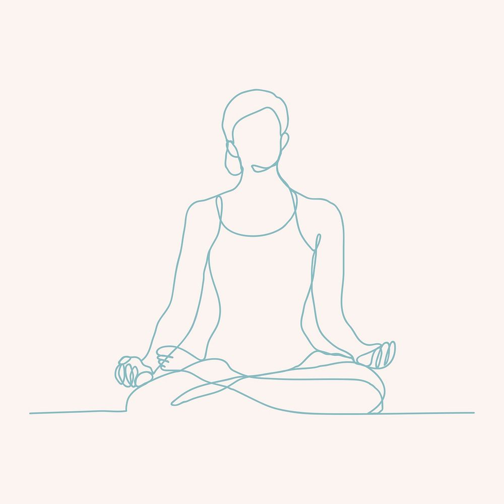 Yoga pose line art sticker, simple drawing collage element psd