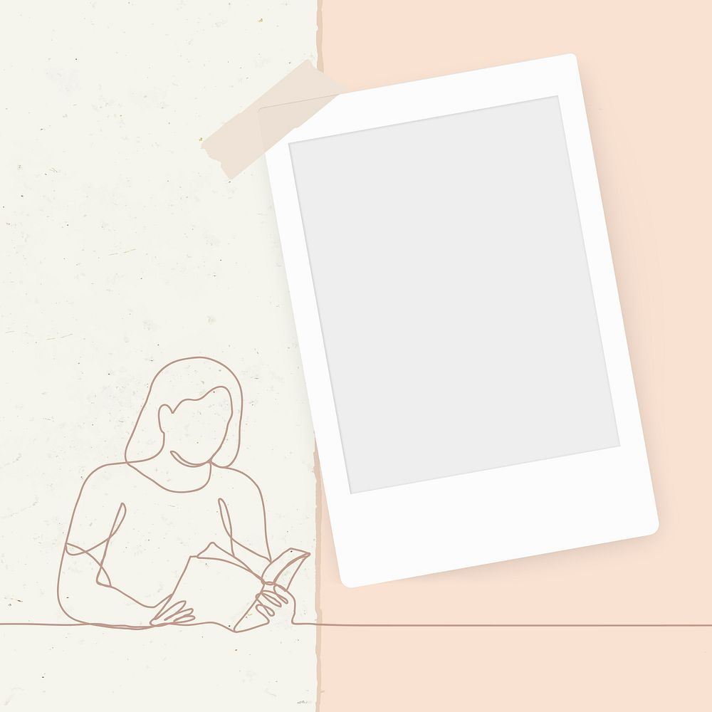 Instant photo frame, line art graphic, hand drawn hobby time illustration psd