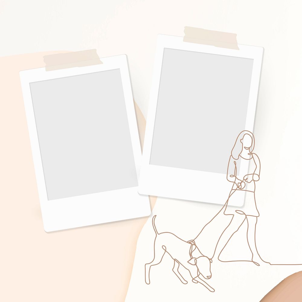 Instant photo frame background, line art graphic, hand drawn lifestyle people illustration vector