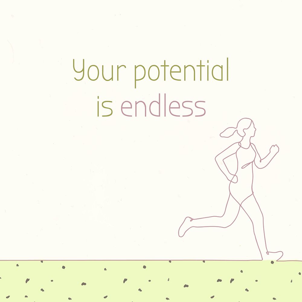 Inspirational quote instagram post template, your potential is endless, monoline drawing illustration vector