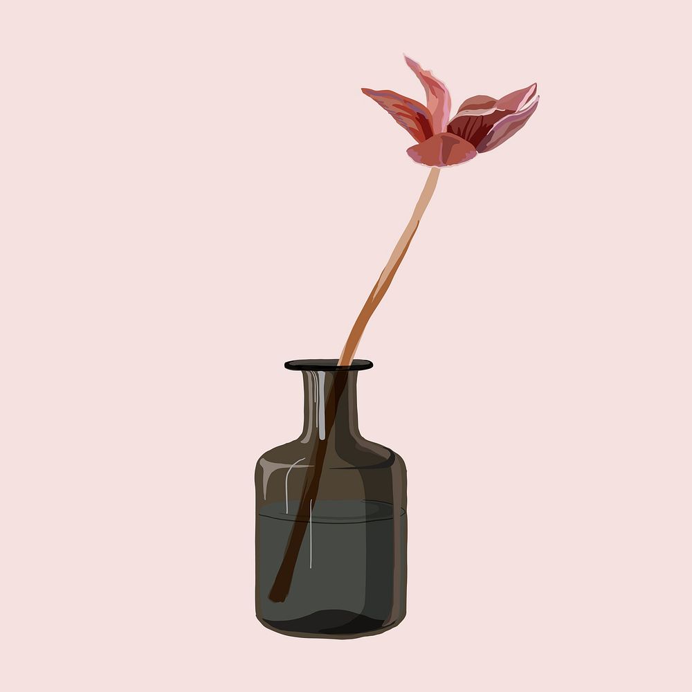 Flower vase clipart, aesthetic feminine illustration