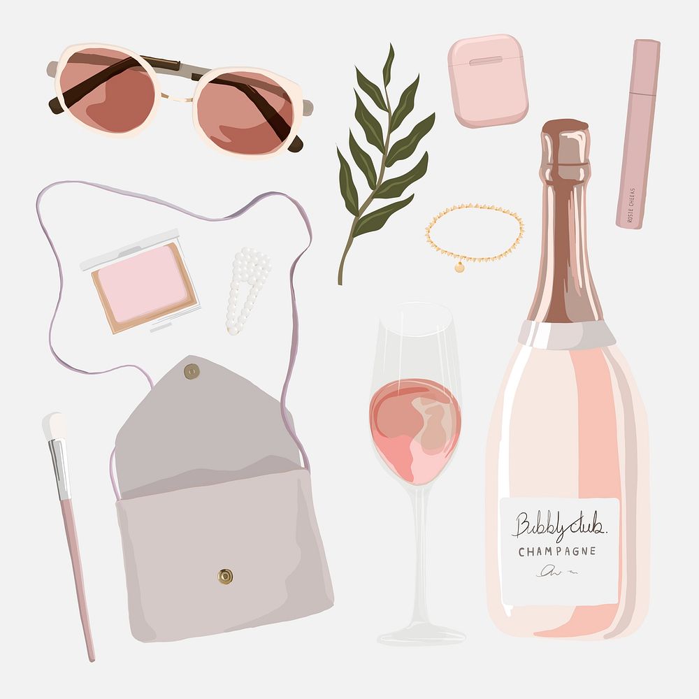 Feminine aesthetic clipart, pink essentials illustration psd set