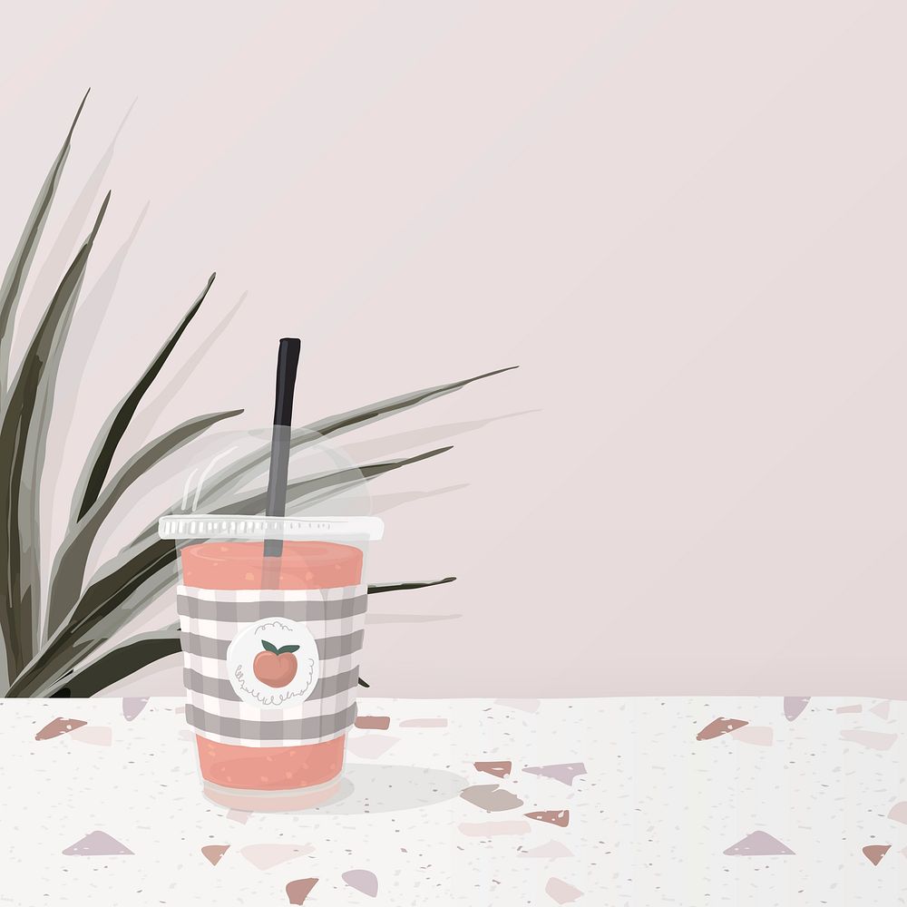 Iced tea background, pink terrazzo border, feminine illustration vector