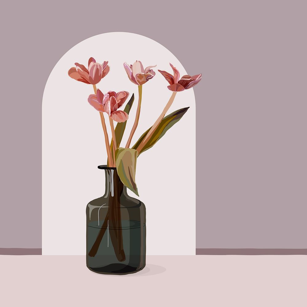 Pink flower background, tulip border in feminine design vector