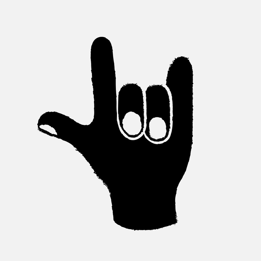 Love hand gesture sticker, cute psd black and white doodle