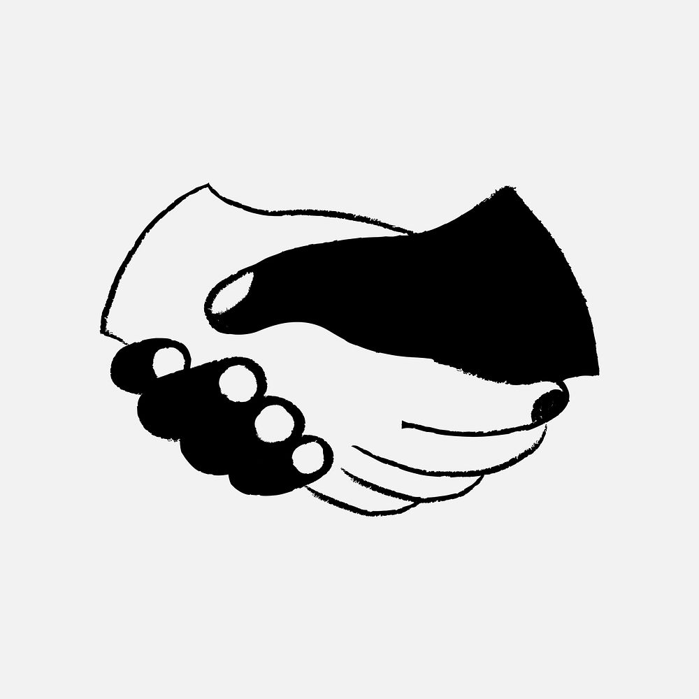 Holding hands doodle, black and white psd clip art