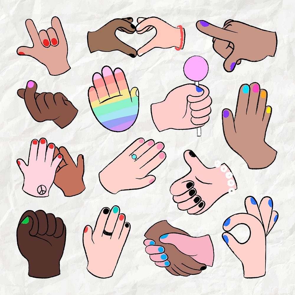 LGBTQ hand gestures psd set, love equality concept