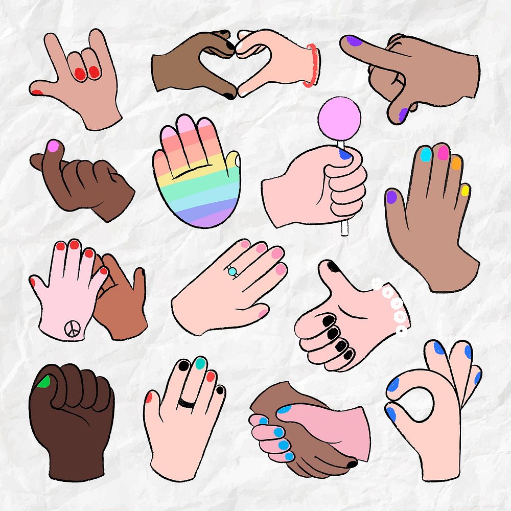 LGBTQ people, hand gestures vector sticker set