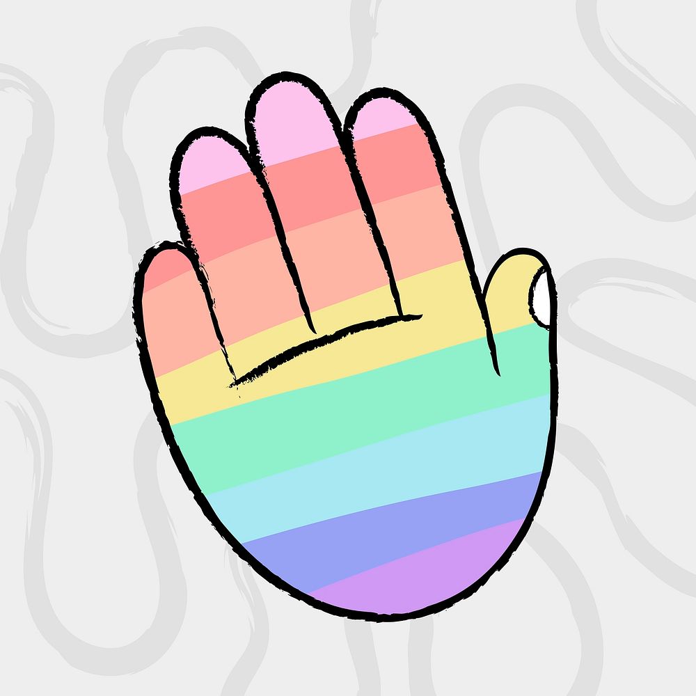 LGBTQ+ palm hand sticker, colorful doodle vector