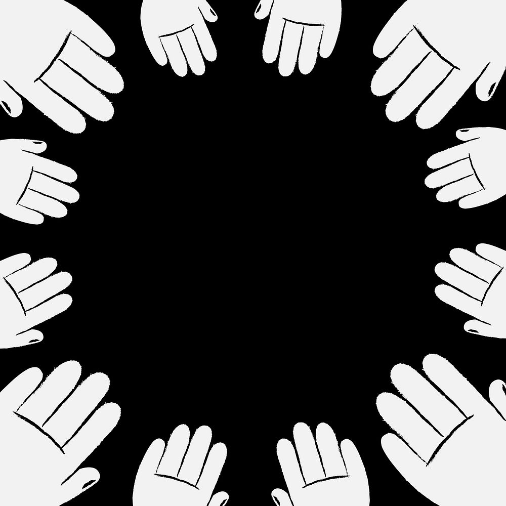 Hand palm frame background, doodle in black and white psd