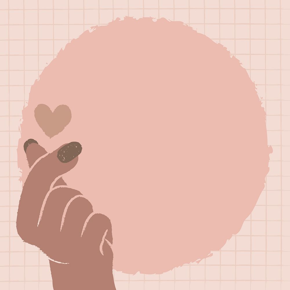 Mini heart frame background, love hand sign doodle psd