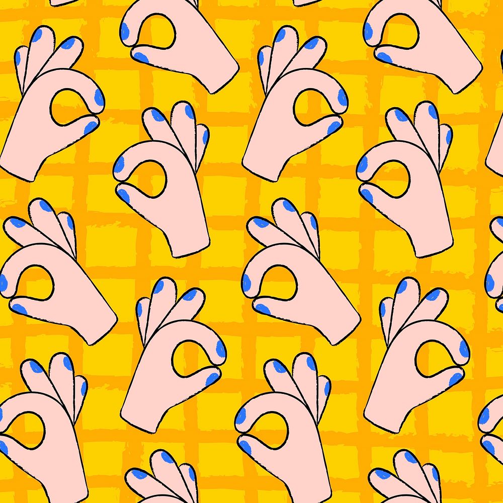 Cute ok hand background, gesture pattern in doodle design