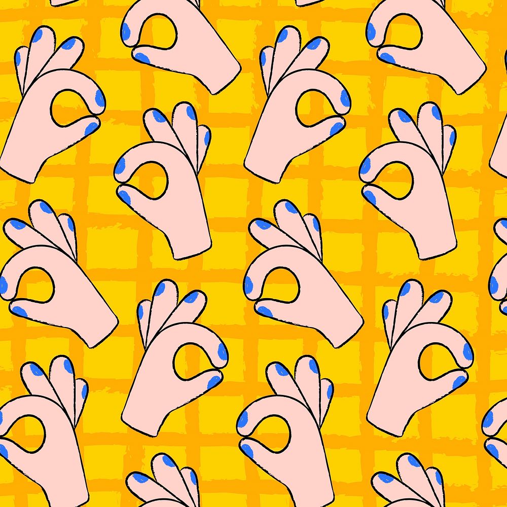 Cute ok hand background, gesture pattern in doodle design vector