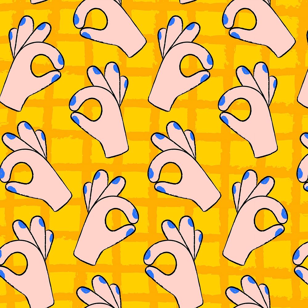 Cute ok hand background, gesture pattern in doodle design psd