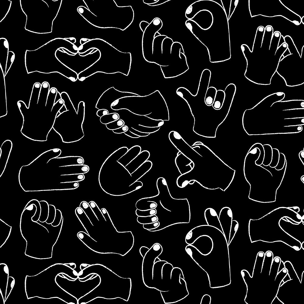 Hand doodle pattern background, cute gesture in black and white psd