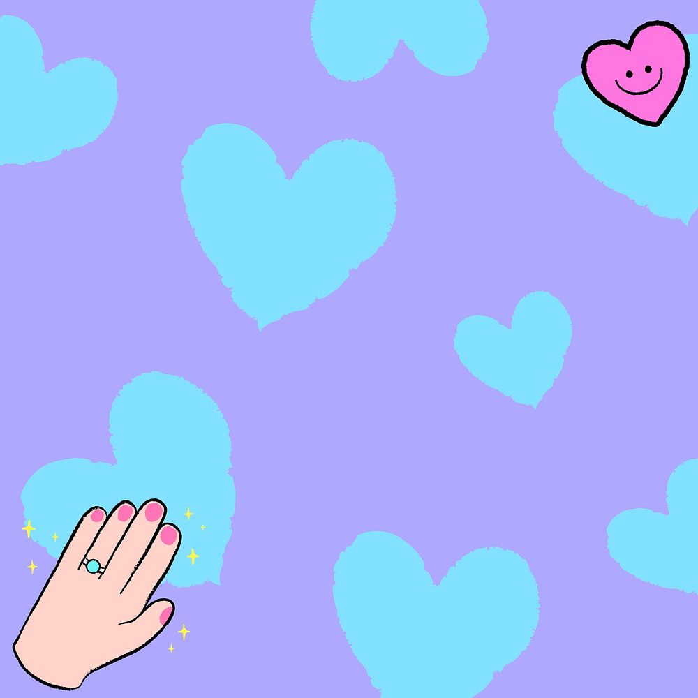 Heart pattern background, blue border with cute doodle psd