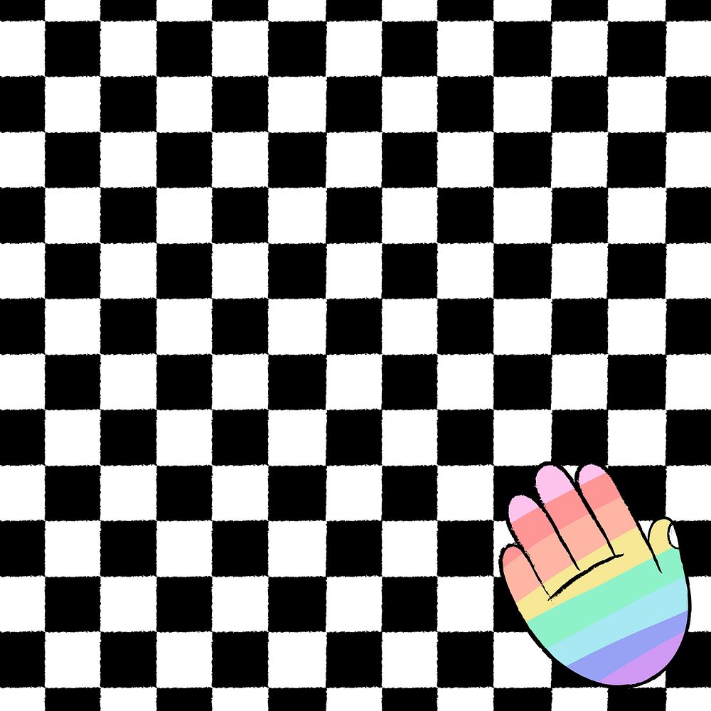 White checkered background, LGBTQ+ rainbow hand doodle border psd