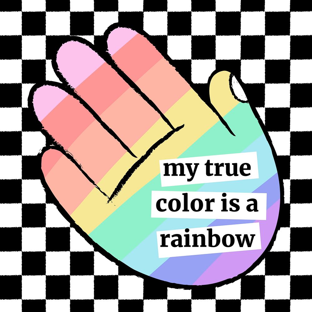 LGBTQ+ quote Instagram post template, funky rainbow doodle vector