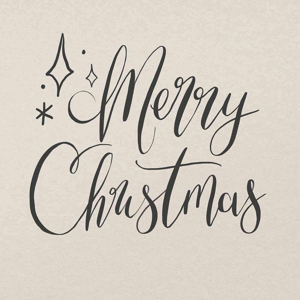 Minimal Merry Christmas typography sticker psd, hand drawn ink lettering