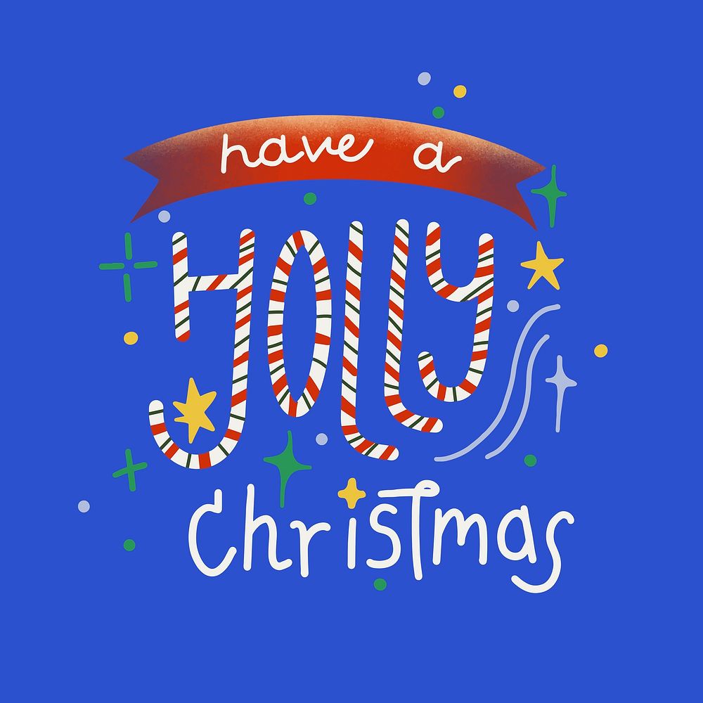 Cute Christmas sticker typography, festive candy cane design vector