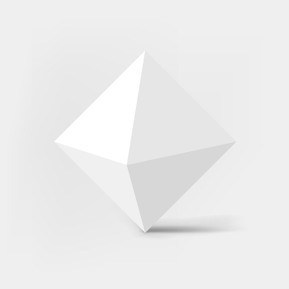 Geometric octahedron shape, 3D rendering in white psd