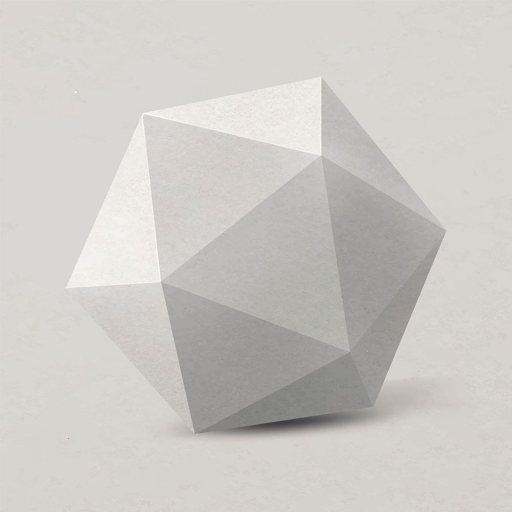 3D icosahedron element, geometrical shape in gray vector