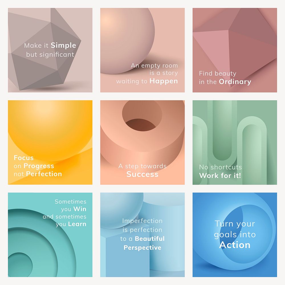 Abstract geometric Instagram post template, inspirational quote in aesthetic design vector set